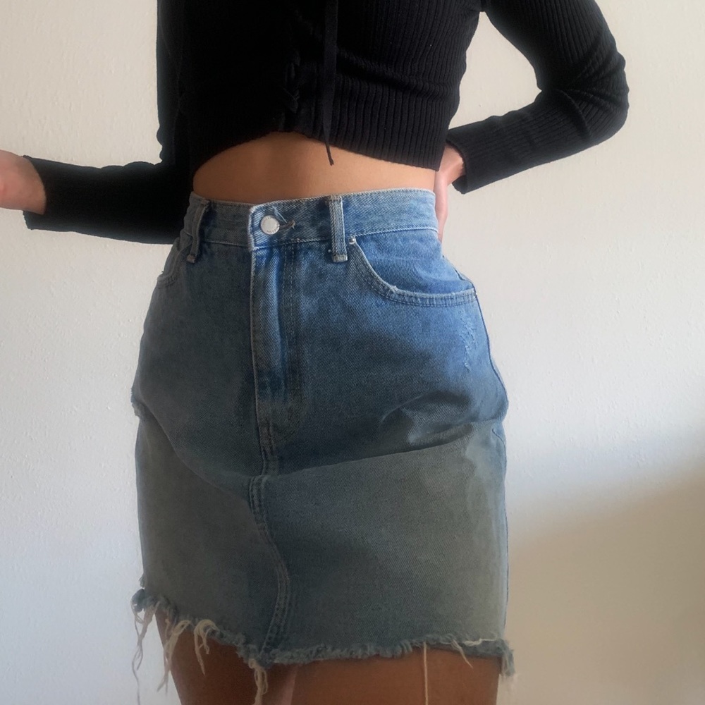 Light Wash Distressed Denim Skirt